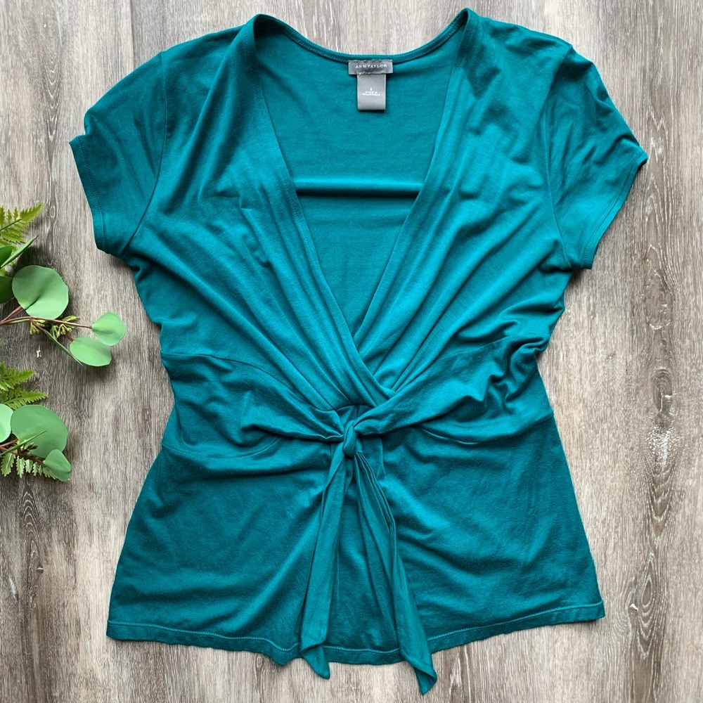 Ann Taylor Wrap Blouse with Front Tie-Knot